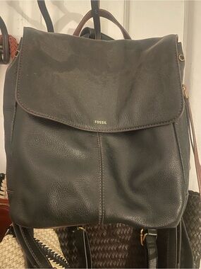 Fossil Black Leather Backpack